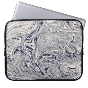Housse Pour Ordinateur Portable Elégant bleu et Marbre blanc spiral