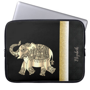 Housse Pour Ordinateur Portable Elégant Eléphant Paisley Or, Damas -Personnalisé