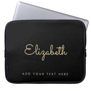 Housse Pour Ordinateur Portable Elégant Faux Gold & Black Typographie Nom Modèle