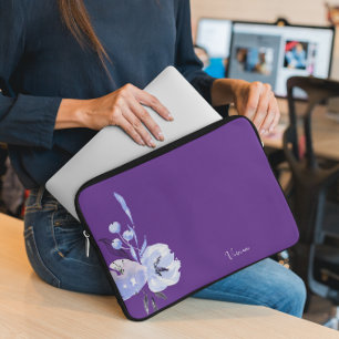 Housse Pour Ordinateur Portable Élégant Floral Purple Abstrait