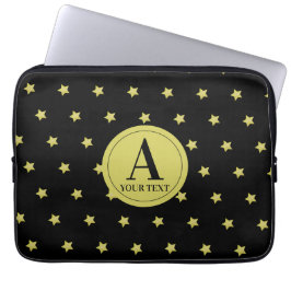 Housse Pour Ordinateur Portable Elegant Gold & Black Star Pattern Monogram