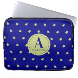 Housse Pour Ordinateur Portable Elegant Gold & Blue Star Pattern Monogram