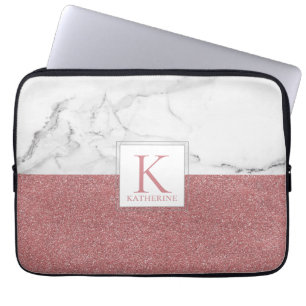 Housse Pour Ordinateur Portable Élégant marbre bleu rose Parties scintillant Girly