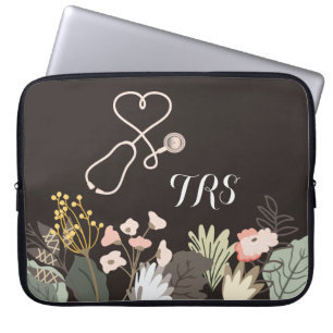 Housse Pour Ordinateur Portable Elegant Medical Doctor or Nurse Floral Monogram