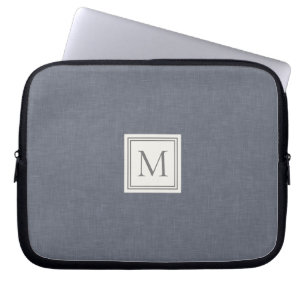 Housse Pour Ordinateur Portable Élégant minimaliste gris bleu Faux lin Monogramme