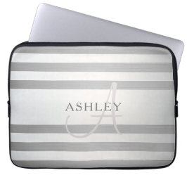 Housse Pour Ordinateur Portable Élégant Monogramme Faux Gris Argent Gris Gris