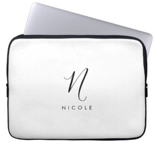Housse Pour Ordinateur Portable Élégant Monogramme noir et blanc