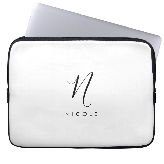 Housse Pour Ordinateur Portable Élégant Monogramme noir et blanc (Devant)