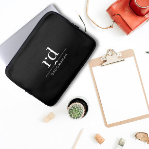 Housse Pour Ordinateur Portable Élégant Monogramme noir et blanc Groomsmen Cadeau