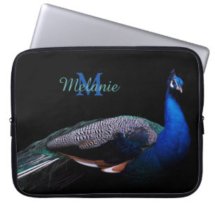 Housse Pour Ordinateur Portable Élégant Monogramme Peacock Noir