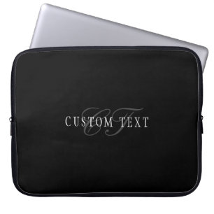 Housse Pour Ordinateur Portable Élégant Monogramme personnalisable Noir gris bla