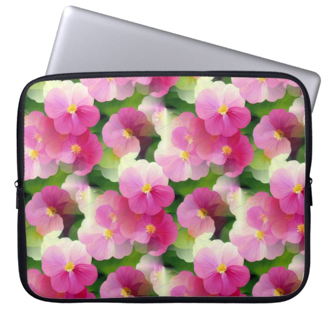 Housse Pour Ordinateur Portable Élégant Motif à fleurs rose et blanc Impatiens (Devant)