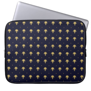 Housse Pour Ordinateur Portable Elegant Navy Blue et Gold Damask