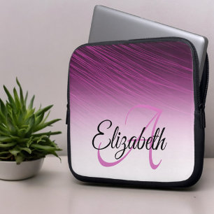 Housse Pour Ordinateur Portable Élégant nom personnalisé Monogramme Purple Ombr