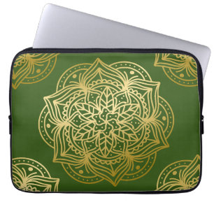 Housse Pour Ordinateur Portable Elégant or et vert Motif Mandala