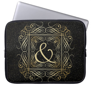 Housse Pour Ordinateur Portable Élégant or Foil Look Scrollwork Script sur noir