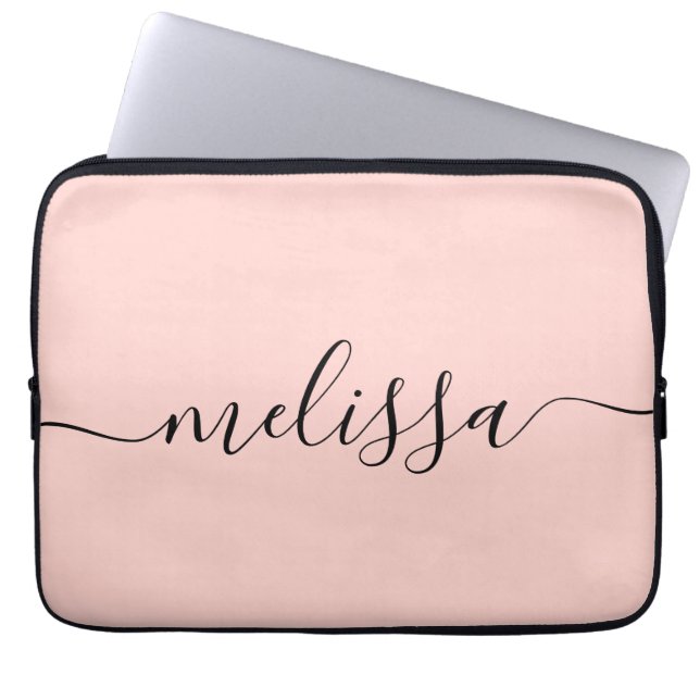 Housse Pour Ordinateur Portable Élégant Pastel rose Signature Nom du script (Devant)