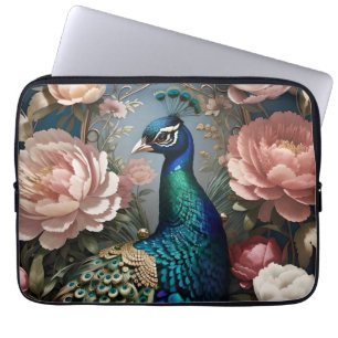 Housse Pour Ordinateur Portable Élégant Peacock Pink Peonies