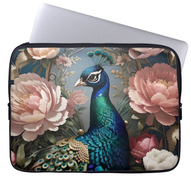Housse Pour Ordinateur Portable Élégant Peacock Pink Peonies (Devant)