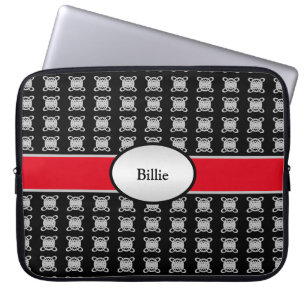Housse Pour Ordinateur Portable Élégant Personnalisé Noir Rouge & Argent