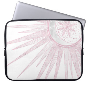 Housse Pour Ordinateur Portable Elégant rose Sun Moon Doodle Mandala White Design