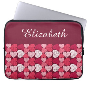 Housse Pour Ordinateur Portable Élégant Rouge rose Jigsaw Puzzle Motif Nom