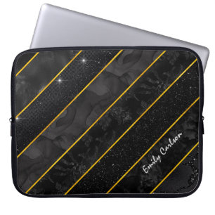 Housse Pour Ordinateur Portable Élégante brillance d'or noir géométrique