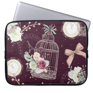 Housse Pour Ordinateur Portable Élégante cage florale française