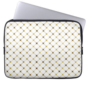Housse Pour Ordinateur Portable Élégante grille de points blanc et or