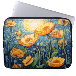 Housse Pour Ordinateur Portable Elégante mosaïque Art Nouveau de pavot jaune doré