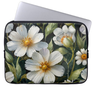 Housse Pour Ordinateur Portable Élégantes Fleurs Blanches Adorables Aquarelle Chic