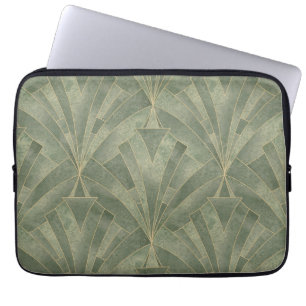 Housse Pour Ordinateur Portable Emerald Green et Gold Art déco Motif