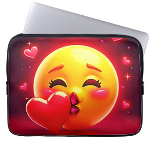 Housse Pour Ordinateur Portable Émoji Bisou : Amour et Cœurs Art