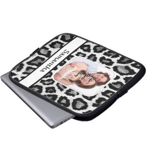 Housse Pour Ordinateur Portable Empreinte de léopard noir et blanc