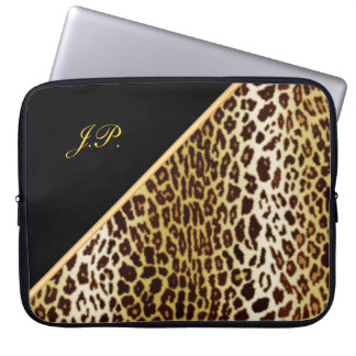 Housse Pour Ordinateur Portable Empreinte de léopard Or, Manches Portables Noirs &