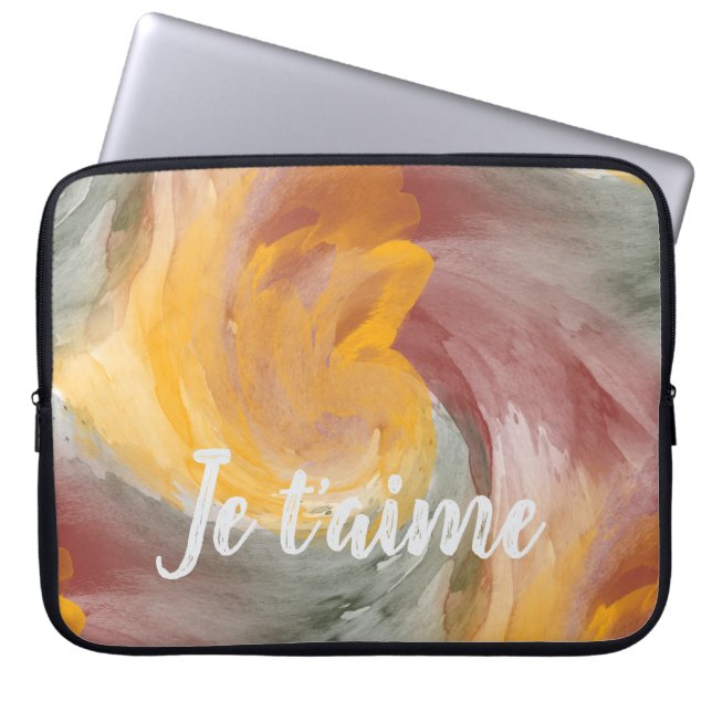 Housse Pour Ordinateur Portable En amour Français Automne Aquarelle Paint Swirls (Devant)