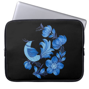 Housse pour ordinateur portable en fleurs bleues e