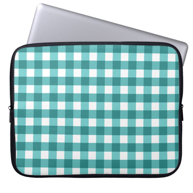 Housse Pour Ordinateur Portable en vichy turquoise (Devant)