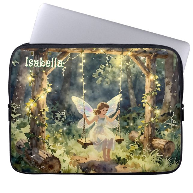 Housse Pour Ordinateur Portable Enchanted Fairy on a Swing in a Magical Forest (Devant)
