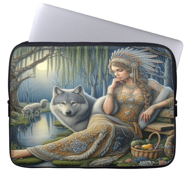 Housse Pour Ordinateur Portable Enchantement Lune dans la Forêt Mystique (Devant)