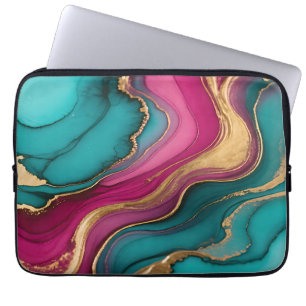 Housse Pour Ordinateur Portable Encre Alcoolique Abstraite Vibrante Turquoise Mage