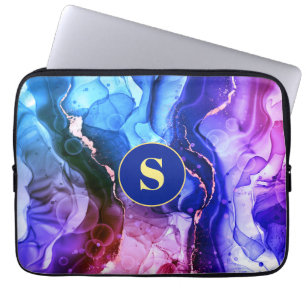 Housse Pour Ordinateur Portable Encre Liquide Bleue, Violette Et Rouge, Monogramme