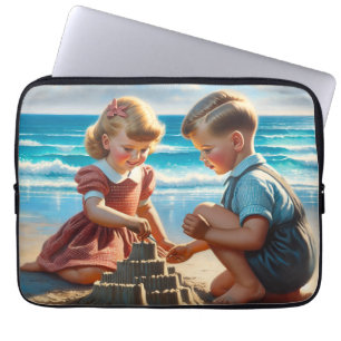 Housse Pour Ordinateur Portable Enfants Bâtir un château de sable sur la plage