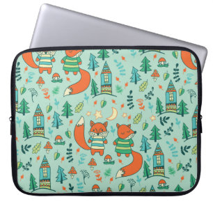 Housse Pour Ordinateur Portable Enfants sans soudure avec de jeunes renards. Enfan