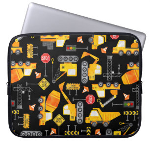 Housse Pour Ordinateur Portable Enfants Watercolor Construction Véhicules Motif