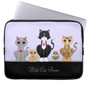 Housse Pour Ordinateur Portable Équipe de chat sauvage sur fond bleu lavande clair