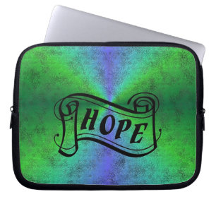Housse Pour Ordinateur Portable Espoir sur bleu vert arc en ciel en cuir optique