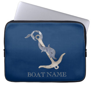 Housse Pour Ordinateur Portable Esprit Nautique Ancre Dauphin Bleu Marine