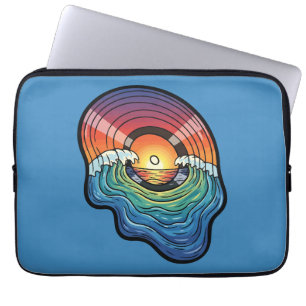 Housse Pour Ordinateur Portable esthétique vinyle vague coucher de soleil rétro