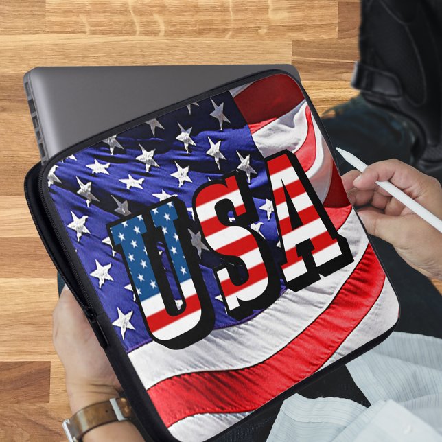 Housse Pour Ordinateur Portable États-Unis - Drapeau américain Neoprène (USA - American Flag Neoprene Laptop Sleeve)